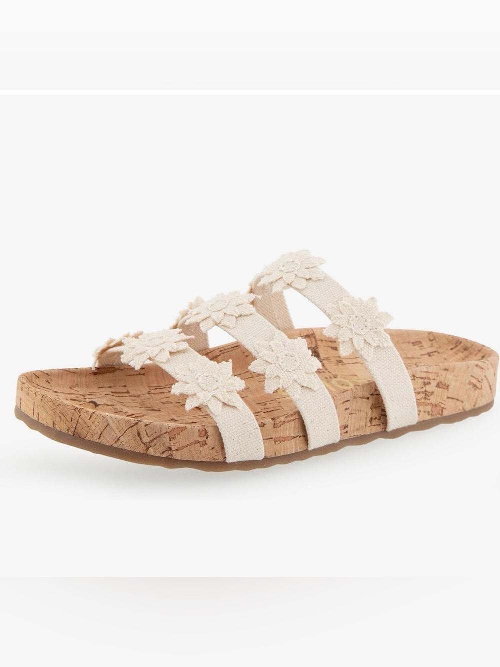 AEROSOLES Women's Cream Floral Cork Slide Sandals